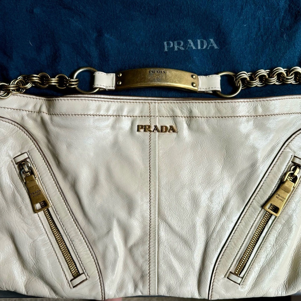 Prada leather handbag/clutch with removable chain handle